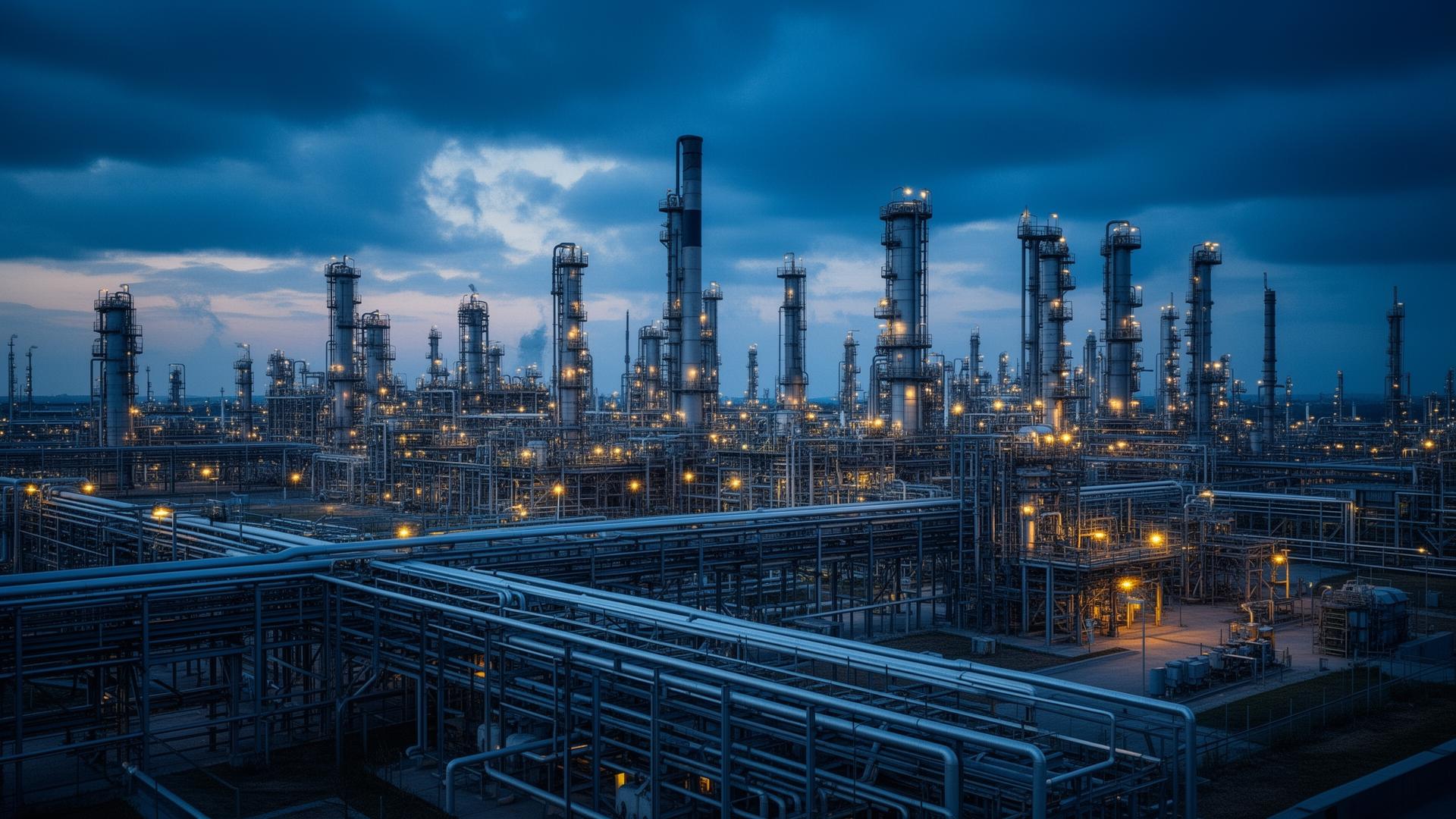 Refinery and petrochemical complex at dusk
